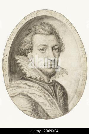 Adolfus Arriva Nassaviae Cadzenbog Viand, Dietz Ritratto del conte Adolf di Nassau-Siegen, figlio di Johan de Middelste. Produttore : artista: Crispijn di Passe (i) Datato: 1600 - 1615 caratteristiche Fisiche: Penna e pennello con materiale marrone: Inchiostro carta Tecnica: Dimensioni penna / pennello: H 117 mm (ovale) × b 92 mmOnderwerpWie: Adolf conte di Nassau-Siege Foto Stock
