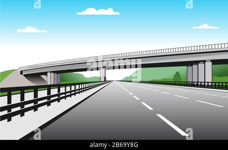 Superamento. Incrocio Stradale. La Strada Passa Sotto Il Ponte. Strada Sopraelevata. Immagine Vettoriale Stilizzata. Illustrazione Vettoriale