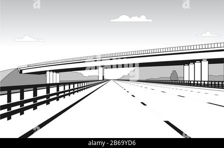 Superamento. Incrocio Stradale. La Strada Passa Sotto Il Ponte. Strada Sopraelevata. Immagine Vettoriale Stilizzata. Illustrazione Vettoriale