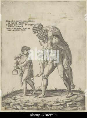 Enea fugge con la sua famiglia da Troia porta Enea suo padre Anchises sulla sua schiena. Links corre Ascanio, figlio di Enea. Produttore : stampatore Giovanni Jacopo Caraglionaar design: Rafael Place manufacturing: Printmaker: Italy To design: Vatican Date: 1515 - 1565 Caratteristiche Fisiche: Car Material: Paper Technique: Engra (printing process) dimensioni: Foglio: H 247 mm (Inside plate edge cut.) b × 191 mm (Inner plate edge cut.) Soggetto 'Pio Aeneas': Enea, che conduce Ascanio, fugge dalla bruciatura di Troia, portando il padre Anchises con i Penati; sua moglie Creusa, che si mette con loro, esso Foto Stock