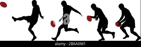 giocatore di rugby che gioca a palla in quattro silhouette di passi - vettore Illustrazione Vettoriale