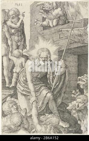 Discesa nel limbo Passione di Cristo (titolo della serie) Cristo scende nel limbo con una croce in mano e salva le anime. Dietro di lui sono Adamo ed Eva. Destra un demone. Produttore : Printmaker Jan Harmensz. Muller a stampare da Lucas van Leyden (proprietà in elenco) Fabbricazione Del Luogo: Amsterdam Data: 1613 - 1622 caratteristiche Fisiche: Materiale per auto: Carta Tecnica: Engra (processo di stampa) dimensioni: Bordo della lastra: H 116 mm × W 76 mm Oggetto: Cristo nel mondo sotterraneo, straziante o inferno, Cristo nel Limbo, 'censimento ad inferos '' Anastasis' Foto Stock