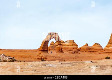Delicato Arco nel Parco Nazionale degli Arches a Moab, Utah USA. Foto Stock
