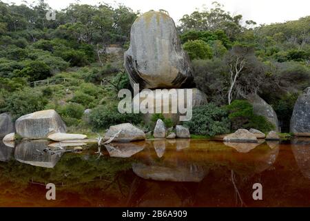 Enormi massi di granito adornano la costa come sculture naturali a Wilson's Prom, Victoria, Australia Foto Stock