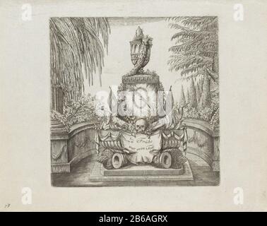 Monumento allegorico a William George Frederick, Principe di Orange-Nassau, deceduto a Padova, 6 gennaio 1799. Monumento con urna e armi trofeo, in un giardino con alberi. Con due lembi che possono essere sollevati Dove: Il sottostante stampato in oro scritta sul principe defunto visible worden. Produttore : stampatore: Anonymous place manufacturing: Germany (possible) Data: 1799 caratteristiche Fisiche: Acquaforte e engra con parti mobili; libro di testo, stampato in oro materiale: Carta Tecnica: Acquaforte / engra (processo di stampa) / formati di stampa: Bordo della lastra: H 151 mm × W 151 mm Soggetto: Grave-building, mo Foto Stock