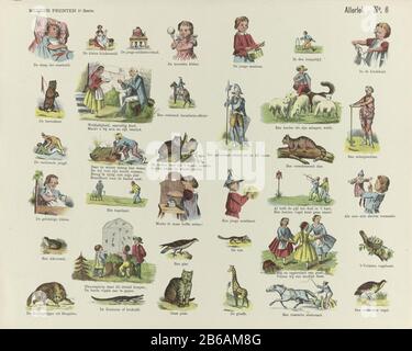 Varie (oggetto del titolo) le stampe di Meijer (oggetto del titolo della serie) con 36 rappresentazioni di vario genere, Dove: Sotto rappresentazioni di bambini che giocano e animali. Sotto ogni immagine per una didascalia. Numerato in alto a destra: N. 6. Produttore : Editore: De Ruyter & Meijer Stampa autore: Anonimo luogo fabbricazione: Amsterdam Data: 1873 caratteristiche Fisiche: Litografia a colori in giallo, verde, arancione, blu e rosso; materiale per la stampa di testo: Tecnica della carta: Litografia a colori (processo) / formati di stampa: Foglio: H 344 mm × W 431 mm Oggetto: giochi per bambini e giocare animali Foto Stock