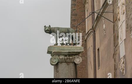 Statua del Lupo Capitolino, Romolo e Remo, a Roma. Foto Stock