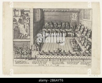 Anne du Bourg difende i protestanti in parlamento, 1559 Serie 3 Guerre francesi di religione, 1559-1573 (titolo della serie) Anne du Bourg difende i protestanti in parlamento 1559Serie 3: Guerre francesi di religione, 1559-1573 (titolo della serie) Tipo Di Proprietà: Stampa storia numero di serie stampato: 19 / 469Objectnummer: RP-P-OB-78.664Catalogusreferentie: FMH 413 -19Hellwig 20New Hollstein olandese B17-2 (3) Descrizione: Anne du Bourg difende i protestanti in parlamento alla presenza del re Enrico II, 10 giugno 1559. Con la firma di 10 linee in tedesco. Numerato: 1. Leaf proviene da un album a parte è gehaald. Foto Stock