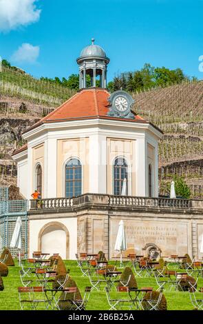 Edificio Belvedere presso il vigneto Saxon state Schloss Wackerbarth a Radebeul, vicino a Dresda, Germania Foto Stock