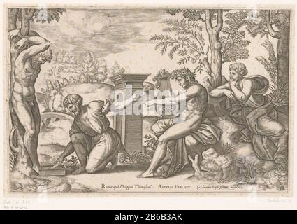 Apollo Marsyas De sater Marsyas è aan een boom gebonden en staat op het punt om gevild te worden. Rechts zit Apollo ha incontrato zijn lier en een vrouw die toekijkt. Op de achtergrond een landschap. Produttore : produttore: Meester van de Dobbelsteen (vermeld op object)naar ontwerp van: Rafaël (vermeld op object)uitgever: Philippe Thomassin (vermeld op object)uitgever: Giovanni Giacomo de'Rossi (vermeld op object)Plats manufacturing: Italiënaar ontwerp van: Italiëuitgever: Romeuitgever: Roma: Dating ca. 1530 - ca. 1560 Physical kenmerken: Gravure Material: Papier Techniek: Graveren (drupp Foto Stock