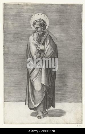 Apostolo Tommaso con piazza S Tommaso (oggetto titolo) Cristo e gli Apostoli (titolo serie) apostolo Tommaso con negozio probabilità Tommaso (oggetto titolo) Cristo e gli Apostoli (titolo serie) Tipo Di Proprietà: Immagine numero articolo: RP-P-OB-11.777Catalogusreferentie: Bartsch 72 Produttore : incisore Marc Antonio Raimondinaar disegno: Rafael City manufacturing Italia Data: 1517 - 1527 caratteristiche Fisiche: Materiale per auto: Carta Tecnica: Engra (processo di stampa) dimensioni: Foglio: H 211 mm × W 140 mmToelichtingPrent to design Raphael. Oggetto: L'apostolo Tommaso; possibili attributi: Libro, calice, cintura, ascolta Foto Stock