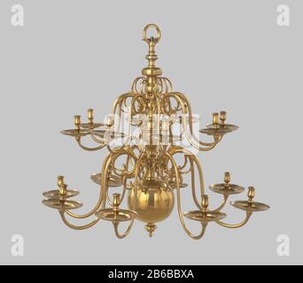 Braccio di un lampadario a due altezze De S-vormige ARM is aan de stamzijde voorzien van een nok met een Opening om deze met een pin in de standring te kunnen vastzetten. Bij de stam is de ARM op het eind versierd met een gestionerde dolfijnenkop en met twee krullen, Foto Stock