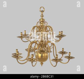 Braccio di un lampadario a due altezze De S-vormige ARM is aan de stamzijde voorzien van een nok met een Opening om deze met een pin in de standring te kunnen vastzetten. Bij de stam is de ARM op het eind versierd met een gestionerde dolfijnenkop en met twee krullen, Foto Stock