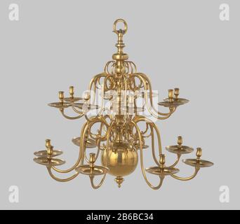 Braccio di un lampadario a due altezze De S-vormige ARM is aan de stamzijde voorzien van een nok met een Opening om deze met een pin in de standring te kunnen vastzetten. Bij de stam is de ARM op het eind versierd met een gestionerde dolfijnenkop en met twee krullen, Foto Stock