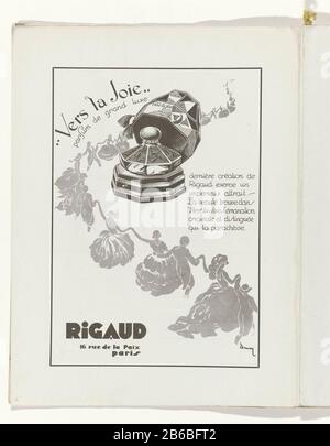 Pubblicità profumo Rigaud. Pagina della rivista di moda Art-Gout-Beauté (1920-1933) . Produttore : printmaker: Anonimo editore Charles Goy Dating: 1931 caratteristiche Fisiche: Fotomeccanico materiale di stampa: Carta Tecnica: Photo Mechanical Engineering dimensioni: Foglio: H 315 mm × W 240 mm Oggetto: Moda piatti profumo bottiglia - AA - (for) donne gruppo di ballo quando: 1931 - 1931 Foto Stock