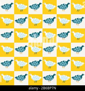 Funky carino uccello mosaico vettore senza cuciture modello. Gioco disegnato a mano birdies sfondo colorato. Elegante scrapbook colorato di genere neutro per bambini decor Illustrazione Vettoriale