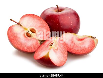 percorso di mele rosse scure scivolate isolato su bianco Foto Stock