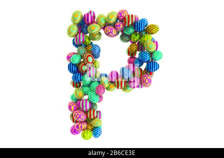 Lettera P da uova di Pasqua colorate, 3D rendering isolato su sfondo bianco Foto Stock