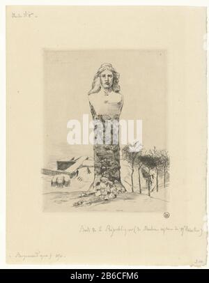 Image la République and busto of Young woman made in snow by Moulin in Defense durante l'assedio di Parigi fabbricazione creatore: Printmaker : Félix Bracquemonduitgever: Rouquette dating: 1870 e / o 1874 caratteristiche Fisiche: Acquaforte materiale: Tecnica della carta: Incisione dimensioni: Bordo della piastra: H 206 mm × W 159 mmToelichtingEts utilizzato per: Siège de Paris e 1870, Roquette (editore), 1874. Pubblicato in una serie: Cento copie, ma non è chiaro quale è utilizzato per la pubblicazione (Beraldi 1885, n. 201) .Onderwe rpWat: Guerra franco-prussiana dove Parigi Foto Stock