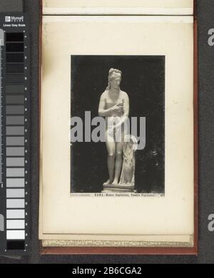 Foto della Venere Capitolina nei Musei Capitolini ROMA - Museo Capitolino, Venere Capitolina (oggetto del titolo) Onderdeel van Fotoalbum met oppames van kerken, beelden en antieke gebouwen a Roma. Produttore : fotograaf: AnoniemPlaats fabbricante: Rome Dating: CA. 1860 - ca. 1890 Physical kenmerken: Ontikkelgelatinzilverruk Materiale: Karton fotopapier Techniek: Ontikkelgelatinzilverruk dimensioni: Foto: H 149 mm × b 99 mm Oggetto: Prospettiva della città, panorama della città, silhouette di pezzo di scultura, riproduzione di un pezzo di scultura scultorea permanente, museo Foto Stock