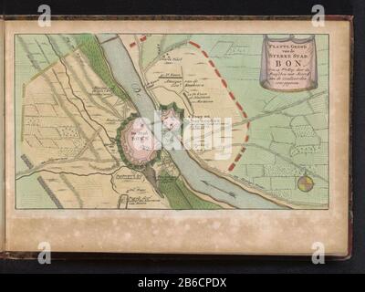 Assedio di Bonn, 1703 piana trama Della città Forte Bon il 15th maggio dato dal francese Acoord con gli Alleati (titolo oggetto) Mappa della città di Bonn assediata e presa dagli Alleati 15 maggio 1703. Parte di un atlante di 223 mappe di paesi e città e scene di guerra in Europa nel periodo ca. 1690-1735. Produttore : printmaker: Anonymous publisher: J. Inherit Ratelband & CoPlaats manufacturing: Printmaker: Northern Netherlands Editore: Amsterdam Dating : 1700 - 1702 e / o 1735 caratteristiche Fisiche: Etching and engra, mano-colored material: Paper Technique: Etching / engra (printing process) Foto Stock