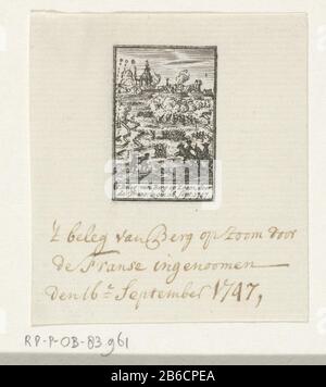 Assedio di Bergen op Zoom, 1747 t assedio di Berg op Zoom, 16 Sept 1747 dalle creazioni francesi (oggetto del titolo) Assedio di Bergen op Zoom, 1747t assedio di Berg op Zoom, il francese: Individui: 16 Sept: 1747 (oggetto del titolo) tipo Di Oggetto: Immagine numero dell'articolo: RP-P-OB-83.961Catalogusreferentie: FMH 3911- (aggiunto) Marking / Brands: Collector's mark, vero, timbrato: Lugt 2233opschrift, compreso manoscritto 'l'assedio di Berg op Zoom da parte dei francesi costruito oomen il 16th settembre 1747, 'Descrizione: Piccolissima rappresentazione dell'assedio di Bergen op Zoom da parte dei francesi luglio-settembre 1747. Produttore : stampa Foto Stock