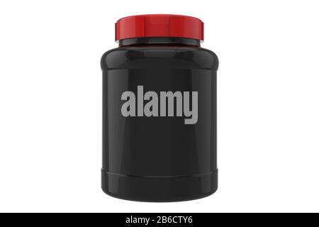 3d supplemento vaso mockup su sfondo bianco, vaso nero con tappo rosso Foto Stock