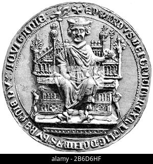 Grande sigillo di Edoardo i, 11 ° secolo. Qualche tempo prima dell'anno 1066 Edoardo il Confessore (c1003-1066) iniziò ad usare un 'Grande Sigillo' per indicare che un documento portava la forza della sua volontà. Con alcune eccezioni, ogni monarca successivo fino al 1603, quando l'Unione delle corone unì la Scozia e l'Inghilterra scelse il suo disegno per il Grande Sigillo. Foto Stock