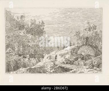 Area montana con cinque ponti Che Si Affacciano sui siti esistenti e fabbricati (titolo della serie) Vedute altre prese da i Luoghi altre ideate Antonio da Canal (titolo della serie) un paesaggio con le montagne. Tra le montagne cinque piccoli ponti e diversi figuren. Produttore : stampatore: Canaletto (edificio elencato) nel suo disegno: Canalettooppogragen a Joseph Smith Fabbricazione Del Luogo: Venezia Data: 1707 - 1768 caratteristiche Fisiche: Materiale di incisione: Tecnica della carta: Incisione dimensioni: Bordo della piastra: H 144 mm × W 210 mm Oggetto: (Alto) ponte della collina Foto Stock