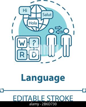 Icona del concetto di lingua. Possibilità di comunicare in diverse lingue. Conoscenza di parlare straniero idea di parlare sottile linea illustrazione. Vettore isolato Illustrazione Vettoriale