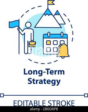 Icona del concetto di strategia a lungo termine. Costruire obiettivi. Definizione di un obiettivo chiaro. Business di successo. Illustrazione della linea sottile dell'idea di pianificazione intelligente. Vettore Illustrazione Vettoriale