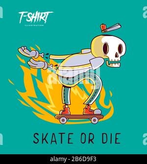 Skater divertente scheletro. Stampa su T-shirt, felpe e souvenir Illustrazione Vettoriale