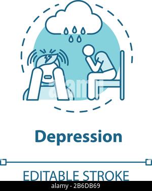 Icona del concetto di depressione. Solitudine. Tristezza. Disturbo depressivo maggiore. Malattia mentale. Psicologia, idea psichiatria sottile linea illustrazione. Vettore Illustrazione Vettoriale