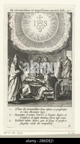 Il nome stesso di Gesù Cristo circoncisione e Van Besnijdenis (titel op object) la passione e la morte di Gesù Cristo (seriettel) Circumcisione di Cristo da parte dei sacerdoti nel tempio alla presenza di Maria e Giuseppe. Sopra la scena appare in una nuvola il monogramma di Cristo e Il Sacro Cuore in uno stralenkrans. Produttore : Printmaker: Boëtius Adamsz. Bolswertnaar proprio design: Boëtius Adamsz. Bolswertuitgever: Hendrik Aertssens Luogo di fabbricazione: Antwerpen Data: 1590 - 1622 e / o 1622 caratteristiche Fisiche: Engra materiale: Carta Tecnica: Engra (processo di stampa) Misure: Bordo della lastra Foto Stock