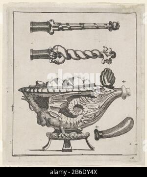 Foglio per la progettazione di stoviglie foglia con disegno per stoviglie. In basso a destra numerata 18. Produttore : stampatore: Anonymous place manufacturing Italy (possible) Datato: 1650 - 1800 caratteristiche Fisiche: Acquaforte materiale: Tecnica della carta: Acquaforte dimensioni: Bordo della lastra: H 165 mm × W 145 mm Oggetto: Ornamenti  arte Foto Stock