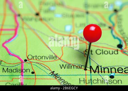 Willmar è stato bloccato su una mappa del Minnesota, USA Foto Stock