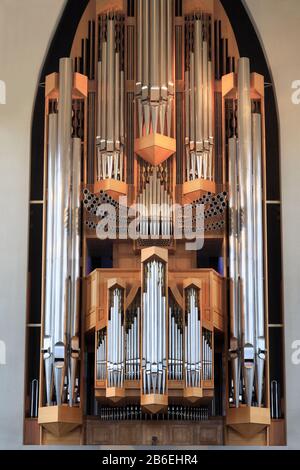 Organo Nella Chiesa Di Hallgrimkirkja, Reykjavik, Islanda, Europa Foto Stock