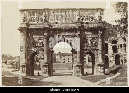 Arco di Costantino a Roma Arco di Costantino (oggetto titolo) Arco di Costantino a Roma Arco di Costantino (oggetto titolo) Tipo Di Proprietà: Fotografie numero articolo: RP-F-00-5438-B Iscrizioni / marchi: Titolo, vero, taglio e incollato 'Arco di Costantino' fabbricante : fotografo: Anonimo luogo fabbricazione: Data sconosciuta: 1860 - 1890 caratteristiche Fisiche: Stampa albume materiale: Carta cartone Tecnica: Albume dimensioni di stampa: Foto: H 145 mm × W 103 mmOnderwerp Foto Stock