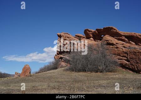 Spettacolare formazione di arenaria rossa al South Valley Park in Colorado Foto Stock