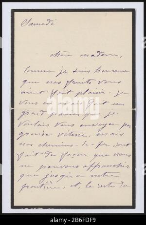 Lettera a Anne Marie Louise van der Linden Brief behoort tot een album samengesteld door weduwe Françoise W.M. Barones van der Borch van Verwolde met afschriften van brieven met betrekking tot (de familie van) Odilon Redon. De breve werd be Foto Stock