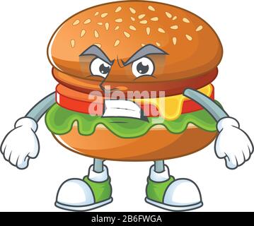 Affascinante hamburger mascotte design stile mano ondeggiante Illustrazione Vettoriale