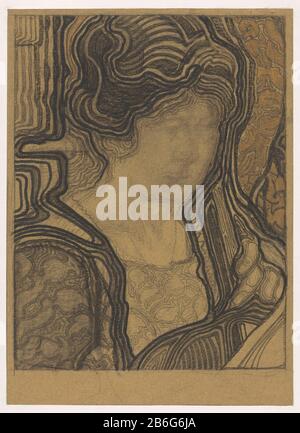 Violoncello-playing moglie violoncello-playing moglie tipo di oggetto: Disegno numero Oggetto: RP-T 1994-148 Produttore : artista: Reijer Stolk Data: 1906 - 1925 caratteristiche Fisiche: Carbone, pennello in nero e vernice oro su tavola materiale: Paglia cartone carbone Tecnica: Dimensione pennello: H 470 mm × W 340 mm Oggetto: una persona che gioca strumento di corda (piegato) Foto Stock