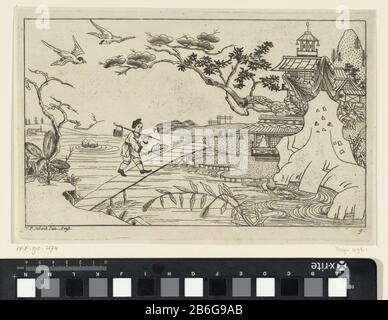 Figura cinese sul ponte sul fiume nuovo ragazzo ha avuto interessati Sineesen con grande moeette geteekent e 't è dato da P Schenk Jun (), prima parte (titolo della serie) Een Chinese figuur loopt met een koffer aan een stok over de schouder en met een blad in de hand over een brug over een rivier. Rechts op de eboouwen. Produttore : produttore : Pieter Schenk (II)naar ontwerp van: Pieter Schenk (II)uitgever: Pieter Schenk (II) (vermeld op object)Plats prodotto: Amsterdam datazione: 1727 - 1775 kenmerken Fisico: ETS Materiale: Papier Techniek: Etsen dimensioni: Plaatrame: H 170 mm × b 262 mm Subjec Foto Stock