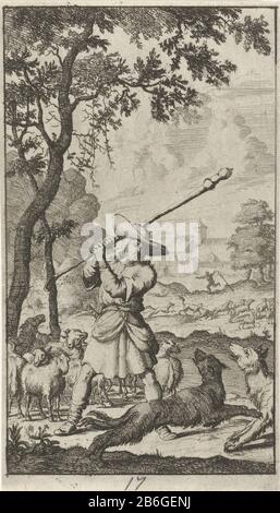 Christ as the Good Shepherd Twenty Four Scenes from the New Testament (series title) Property Type: Picture Item number: RP-P-OB-44.101Catalogusreferentie: Van Eeghen 170Opmerking: Copy marking / i marchi: Collector's mark, vero, timbrato: Lugt 240nummer , recto, handwriting in dencil: '17' Manufacturer : printmaker: Anonimo to print by Jan Luyken Date: 1681 - 1762 caratteristiche Fisiche: Incisione; materiale di prova: Tecnica della carta: Incisione dimensioni: Foglio: H 117 mm × W 67 mmToelichtingKopie da stampare di J. Luyken, possibilmente per la prima volta pubblicato in: Il nuovo Testamento polveroso Boecken tutto il Th Foto Stock