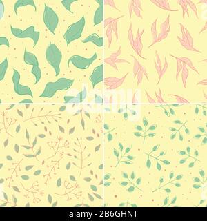 Set di motivi in foglie di colore pastello senza cuciture Illustrazione Vettoriale
