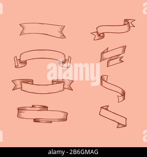 Set di stile vintage a nastro disegnato a mano Illustrazione Vettoriale