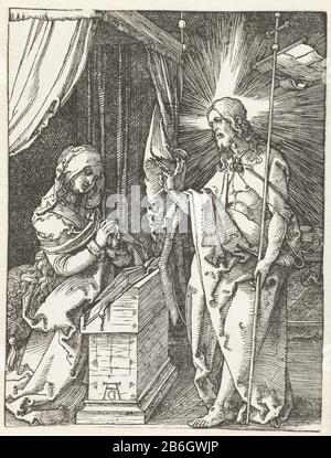 Cristo appare a sua madre piccola Passione (titolo della serie) Cristo che saluta sua madre Maria inginocchiata prima che si sieda un leggio. Questa immagine fa parte della serie di immagini 'Small Passion', composta da un frontespizio e 36 scene bibliche (per lo più dalla Passione) . Produttore : stampatore Albrecht Dürer (proprietà in elenco) Luogo di fabbricazione: Norimberga Data: 1510 caratteristiche Fisiche: Legno materiale: Carta Tecnica: Legno dimensioni: Foglio: 126 mm × h b 95 mm Oggetto: Cristo, forse vestito da pellegrino, che appare alla madre, che viene mostrato Di Solito pregando Foto Stock