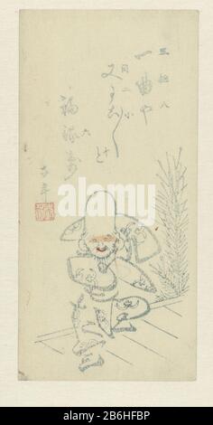 Ballare bene il dio della felicità Fukurokuju, ballando su un portico, dietro un pino. Le linee di contorno di Fukurokuju sono anche le cifre per i lunghi mesi del nuovo anno del Rat (1852) . Produttore : stampatore: Anonimo luogo fabbricazione: Giappone Data: 1852 caratteristiche Fisiche: Stampino materiale: Carta giapponese Tecnica: Stampino dimensioni: Foglio: H 168 mm × b 81 mmToelichtingEen surimono è una stampa di lusso Dove: Sulla foto è combinato con una o più poesie. Quando la stampa di un surimono è stata spesso utilizzata è fatta di carta più spessa, goffratura, e pigmenti metallici, come c Foto Stock