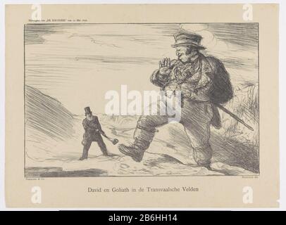 David e Goliath nei campi di Transvaal (oggetto del titolo) Cartoon su Paul Kruger e David e John Bull (Regno Unito) come Goliath di fronte a vicenda nel Transvaal. Pubblicato nell'appendice della Cronaca del 10 maggio 1896. Produttore : stampatore Marius Bauer Editore: Tresling & Comp.uitgever: Scheltema & Holkema Boekhandel Place fabbricante: Stampatore: Olandese Editore: Amsterdam Editore: Amsterdam Data: Maggio 10 1896 caratteristiche Fisiche: Litografia attrezzatura: Carta tecnica: Litografia (tecnica) dimensioni: H 300 mm × W 405 mm Oggetto: Jameson Raid (1895-1896) Dove: 1 Foto Stock