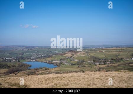 Leeming Reservoir, Near Oxenhope, Bradford, West Yorkshire, England, UK. Foto Stock